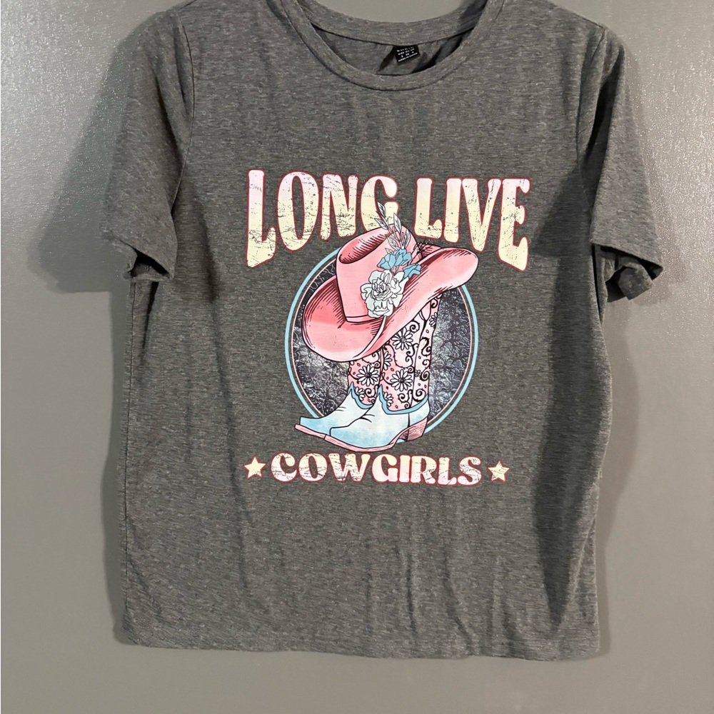 SHEIN Gray Cowgirl Boot Graphic Tee SZ SMALL